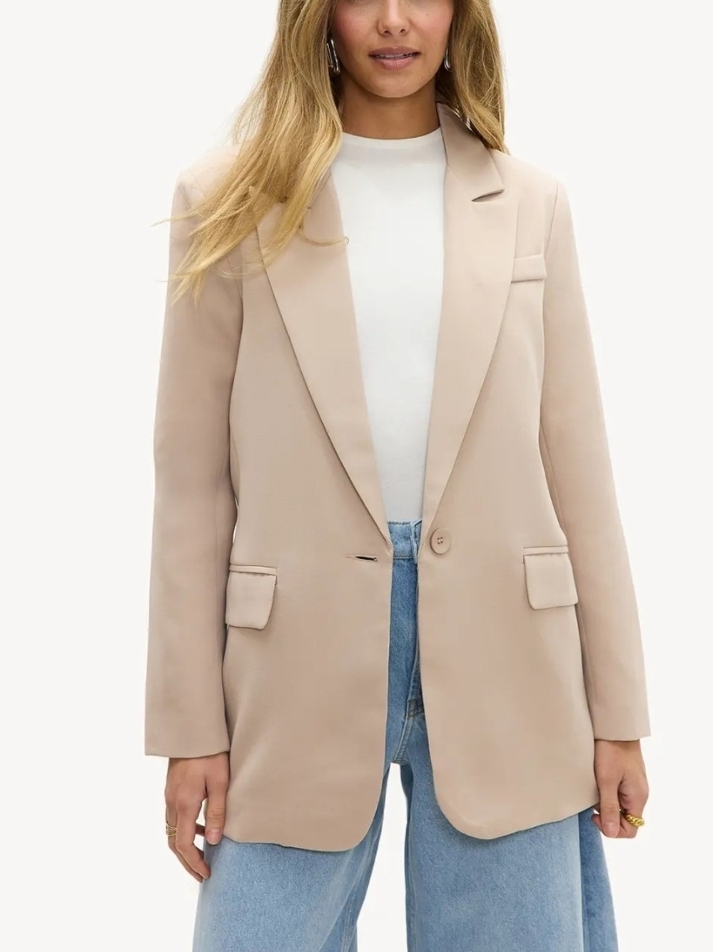 Nine West Women’s Beige Blazer S Single-Breasted One-Button Notch Lapel Lined